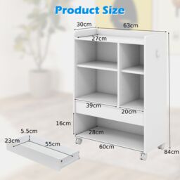 Costway Mobile Storage Cabinet Rolling File Cabinet with Drawer & Adjustable Shelves in White - thumbnail 3