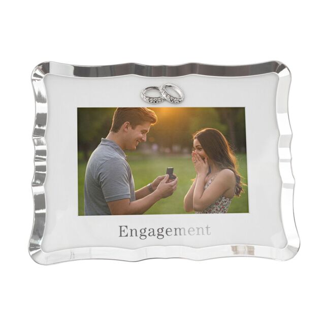 Happy Homewares Modern Engagement Picture Frame in Silver Plating with Double Rings - image 1