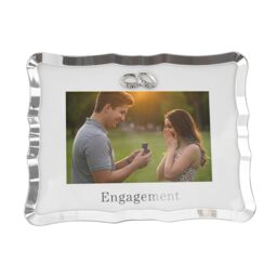 Happy Homewares Modern Engagement Picture Frame in Silver Plating with Double Rings - thumbnail 1