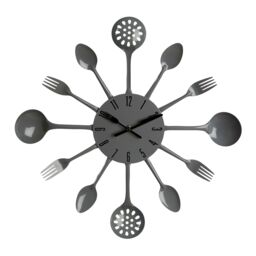Orsina Grey Cutlery Wall Clock, Fun Analogue Clock With Knife & Fork Hands, Decorative Wall Clock For Kitchen - thumbnail 1