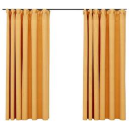 Berkfield Home Linen-Look Blackout Curtains with Hooks 2 pcs Yellow 140x175 cm