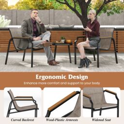 Costway 3 Piece Outdoor Chair Set Metal Frame Armchair & Table Set in Brown - thumbnail 7