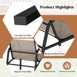 Costway 3 Piece Outdoor Chair Set Metal Frame Armchair & Table Set in Brown - thumbnail 9