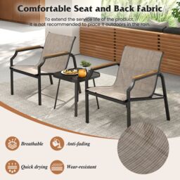 Costway 3 Piece Outdoor Chair Set Metal Frame Armchair & Table Set in Brown - thumbnail 6