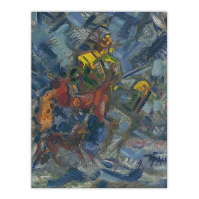 "Artery8 Hunter with Dog In A Blue Forest Kubincan Wall Art Poster Print - Size: W24"" x H32""" - image 1