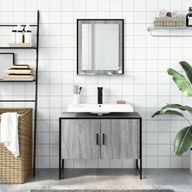 Berkfield Home Stylish 2 Piece Bathroom Cabinet Set Grey Sonoma Engineered Wood - image 1