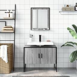 Berkfield Home Stylish 2 Piece Bathroom Cabinet Set Grey Sonoma Engineered Wood - thumbnail 1