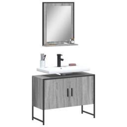 Berkfield Home Stylish 2 Piece Bathroom Cabinet Set Grey Sonoma Engineered Wood - thumbnail 2