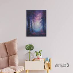 "Artery8 Full Moon In Enchanted Forest Canvas Wall Art Print in Purple - Size: W18"" x H24""" - thumbnail 3