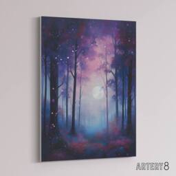 "Artery8 Full Moon In Enchanted Forest Canvas Wall Art Print in Purple - Size: W18"" x H24""" - thumbnail 2