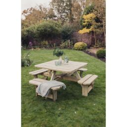 Churnet Valley Garden Furniture Ltd Square Table Sits 8, Wooden Furniture - Minimal Assembly Required in Brown - thumbnail 3