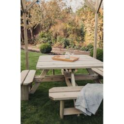 Churnet Valley Garden Furniture Ltd Square Table Sits 8, Wooden Furniture - Minimal Assembly Required in Brown - thumbnail 6