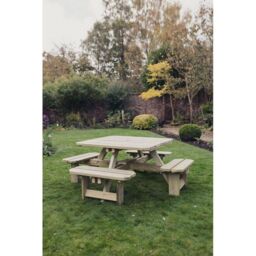 Churnet Valley Garden Furniture Ltd Square Table Sits 8, Wooden Furniture - Minimal Assembly Required in Brown - thumbnail 1