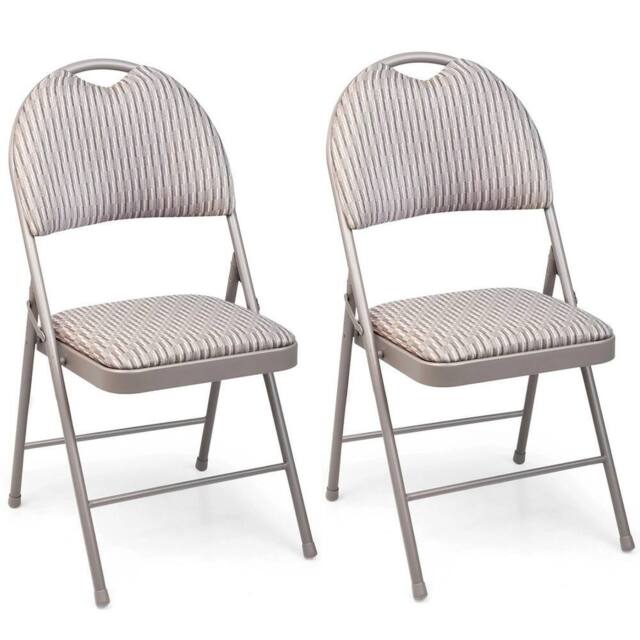 EONLION 2PCS Metal Folding Chair High Back Fabric Foldable Padded Seat in Grey - image 1