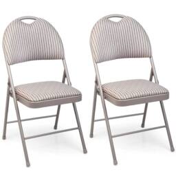 EONLION 2PCS Metal Folding Chair High Back Fabric Foldable Padded Seat in Grey - thumbnail 1