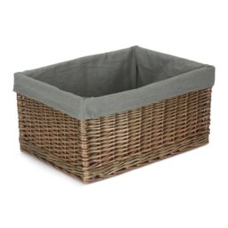 Red Hamper Antique Wash Grey Cotton Grey Lined Willow Storage Baskets - Size: Medium - thumbnail 2