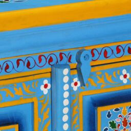 Berkfield Home Sideboard Solid Mango Wood Turquoise Hand Painted - thumbnail 8
