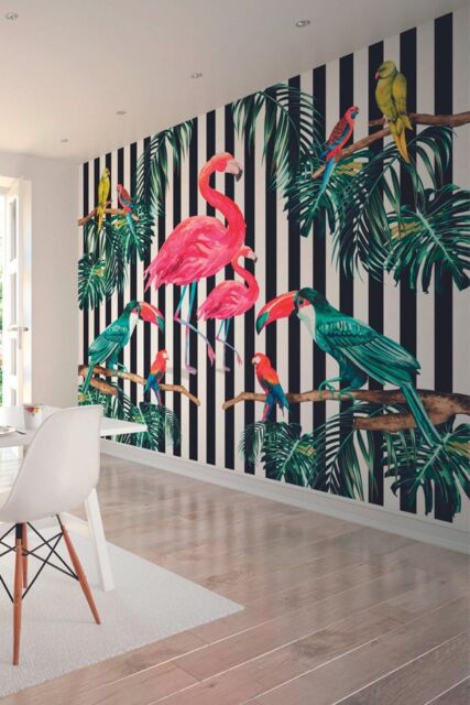 Origin Murals Flamingo Stripe Wall Mural - Size: W350 cm x H280 cm - image 1
