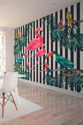 Origin Murals Flamingo Stripe Wall Mural - Size: W350 cm x H280 cm - thumbnail 1