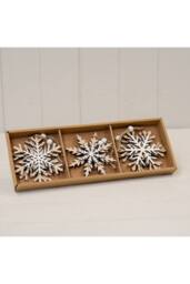 KDMD Set of 6 Natural & White Wooden Hanging Snowflake in Brown - thumbnail 2