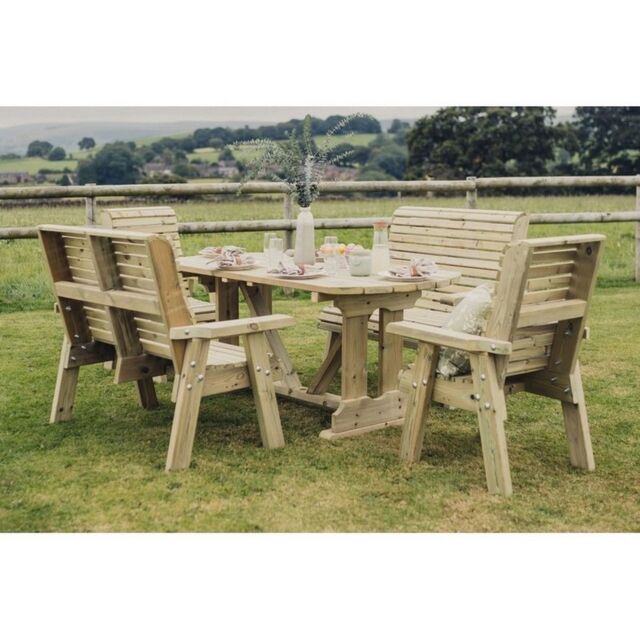Churnet Valley Garden Furniture Ltd Ergo Dining Set - 1 Table, 2 Bench & 2 Chairs - Min. Assembly Required in Brown - image 1