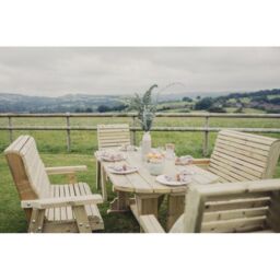 Churnet Valley Garden Furniture Ltd Ergo Dining Set - 1 Table, 2 Bench & 2 Chairs - Min. Assembly Required in Brown - thumbnail 5