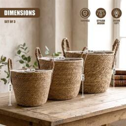 KORVIXA Wicker Plant Pots with Handles 3Pc in Brown - thumbnail 2