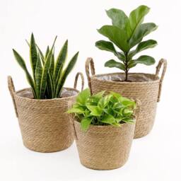 KORVIXA Wicker Plant Pots with Handles 3Pc in Brown - thumbnail 1