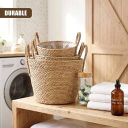 KORVIXA Wicker Plant Pots with Handles 3Pc in Brown - thumbnail 5