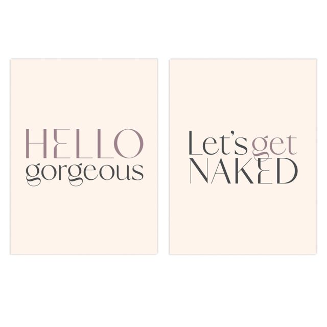 Artery8 Wall Art Print Pack of 2 A4 Bedroom Art Hello Gorgeous Let's Get Naked Stylish Modern Typography Living Room s Set - image 1