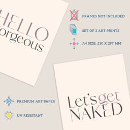 Artery8 Wall Art Print Pack of 2 A4 Bedroom Art Hello Gorgeous Let's Get Naked Stylish Modern Typography Living Room s Set - thumbnail 4