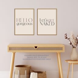 Artery8 Wall Art Print Pack of 2 A4 Bedroom Art Hello Gorgeous Let's Get Naked Stylish Modern Typography Living Room s Set - thumbnail 2