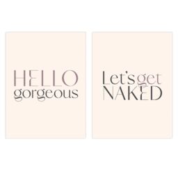 Artery8 Wall Art Print Pack of 2 A4 Bedroom Art Hello Gorgeous Let's Get Naked Stylish Modern Typography Living Room s Set - thumbnail 1