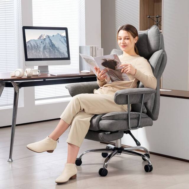 EONLION Grey Home Office Chair, Leathaire Desk Chair - Size: 100 cm - image 1