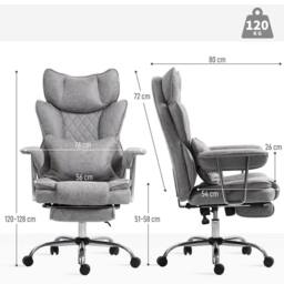 EONLION Grey Home Office Chair, Leathaire Desk Chair - Size: 100 cm - thumbnail 2