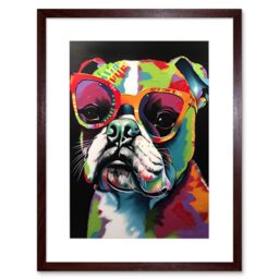 "Artery8 Wall Art Print Rainbow Colour English Bulldog Puppy in Sunglasses Artwork Framed 9X7 Inch in Brown - Size: W7"" x H9""" - thumbnail 1