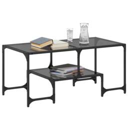 Berkfield Home Coffee Table with Black Glass Top 98.5x50x45 cm Steel - thumbnail 3