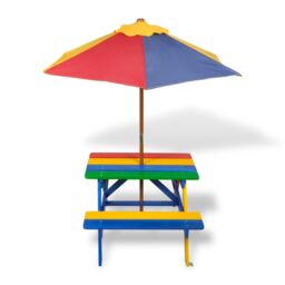 Berkfield Home Kids' Picnic Table with Benches & Parasol Multicolour Wood - thumbnail 2