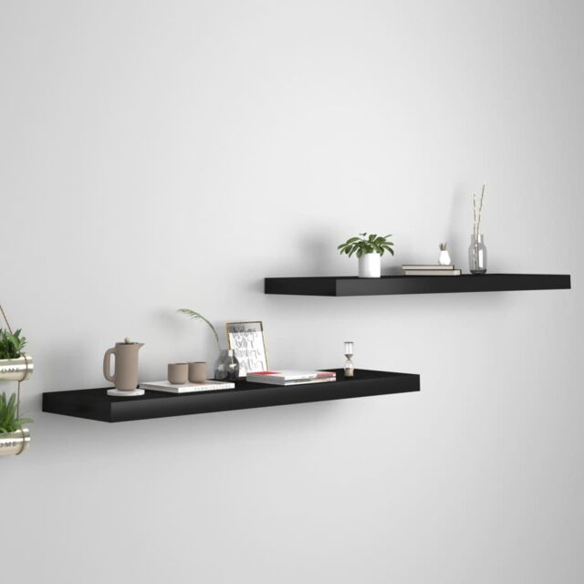 Berkfield Home Floating Wall Shelves 2 pcs Black 90x23.5x3.8 cm MDF - image 1