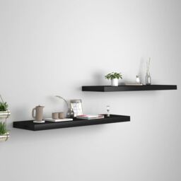 Berkfield Home Floating Wall Shelves 2 pcs Black 90x23.5x3.8 cm MDF - thumbnail 1