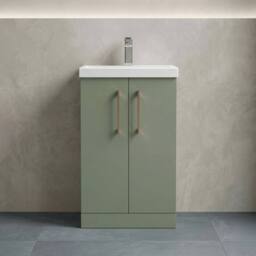 Balterley Modern Bathroom 2 Soft Close Door Vanity Unit Basin, Green, 500mm in Green - thumbnail 6