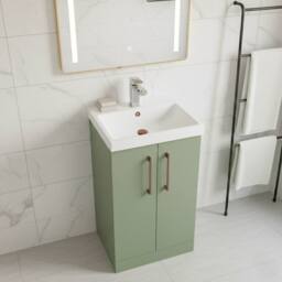 Balterley Modern Bathroom 2 Soft Close Door Vanity Unit Basin, Green, 500mm in Green - thumbnail 4
