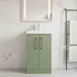 Balterley Modern Bathroom 2 Soft Close Door Vanity Unit Basin, Green, 500mm in Green - thumbnail 2