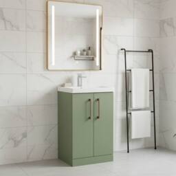 Balterley Modern Bathroom 2 Soft Close Door Vanity Unit Basin, Green, 500mm in Green - thumbnail 3