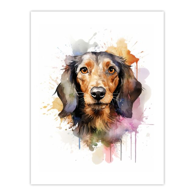 "Artery8 Wall Art Print Wirehaired Dachshund Lovers Gift Watercolour Pet Portrait Painting Artwork Poster - Size: W18"" x H24""" - image 1