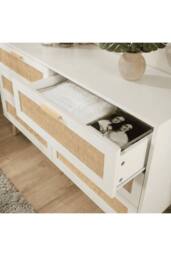 Home Source Chest of 6 Drawers Rattan Fronts & Solid Wooden Legs 120cm Wide in White - thumbnail 3