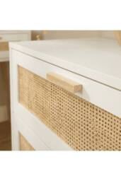 Home Source Chest of 6 Drawers Rattan Fronts & Solid Wooden Legs 120cm Wide in White - thumbnail 5