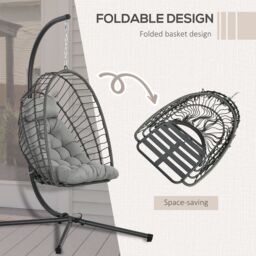 OUTSUNNY PE Rattan Hanging Swing Chair with Thick Cushion, Patio Hanging Chair in Light Grey - thumbnail 4