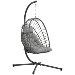 OUTSUNNY PE Rattan Hanging Swing Chair with Thick Cushion, Patio Hanging Chair in Light Grey - thumbnail 2