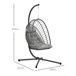 OUTSUNNY PE Rattan Hanging Swing Chair with Thick Cushion, Patio Hanging Chair in Light Grey - thumbnail 3